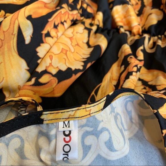 YELLOW black chain print Versace inspired maxi dress Sz M - Picture 11 of 15